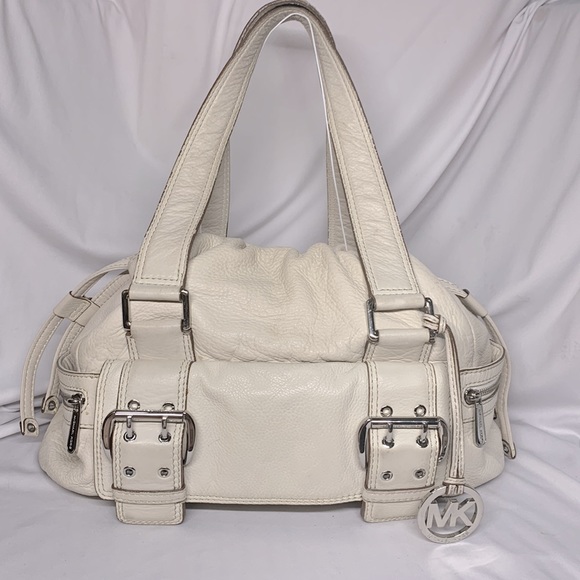 MICHAEL KORS Cream Pebbled Leather Satchel Purse - Picture 1 of 13